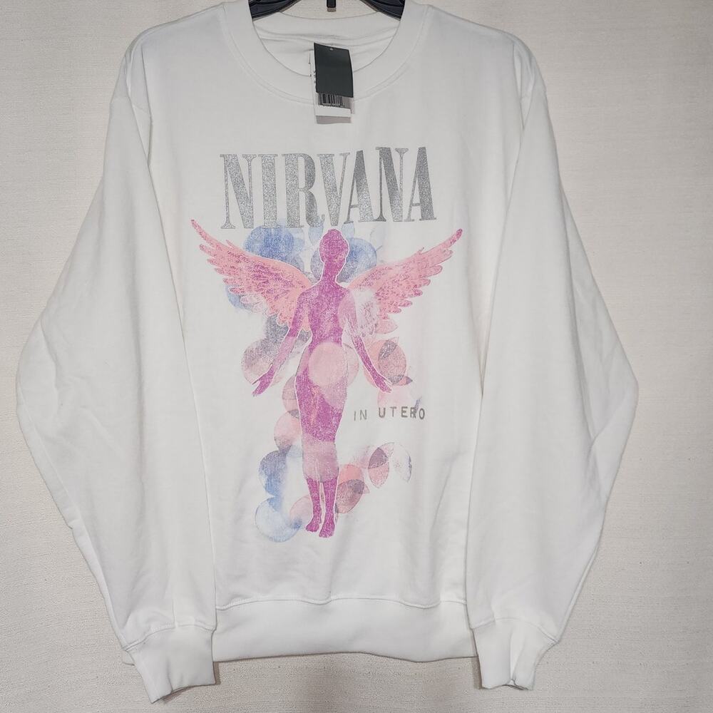 NIRVANA White Sweatshirt with Pink and Gray Design
